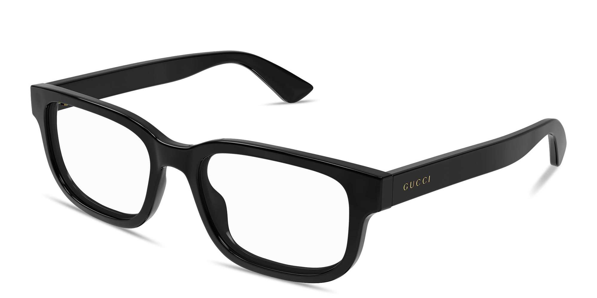 Shop GUCCI Logo Lettering Rectangle Eyeglasses in Black online.