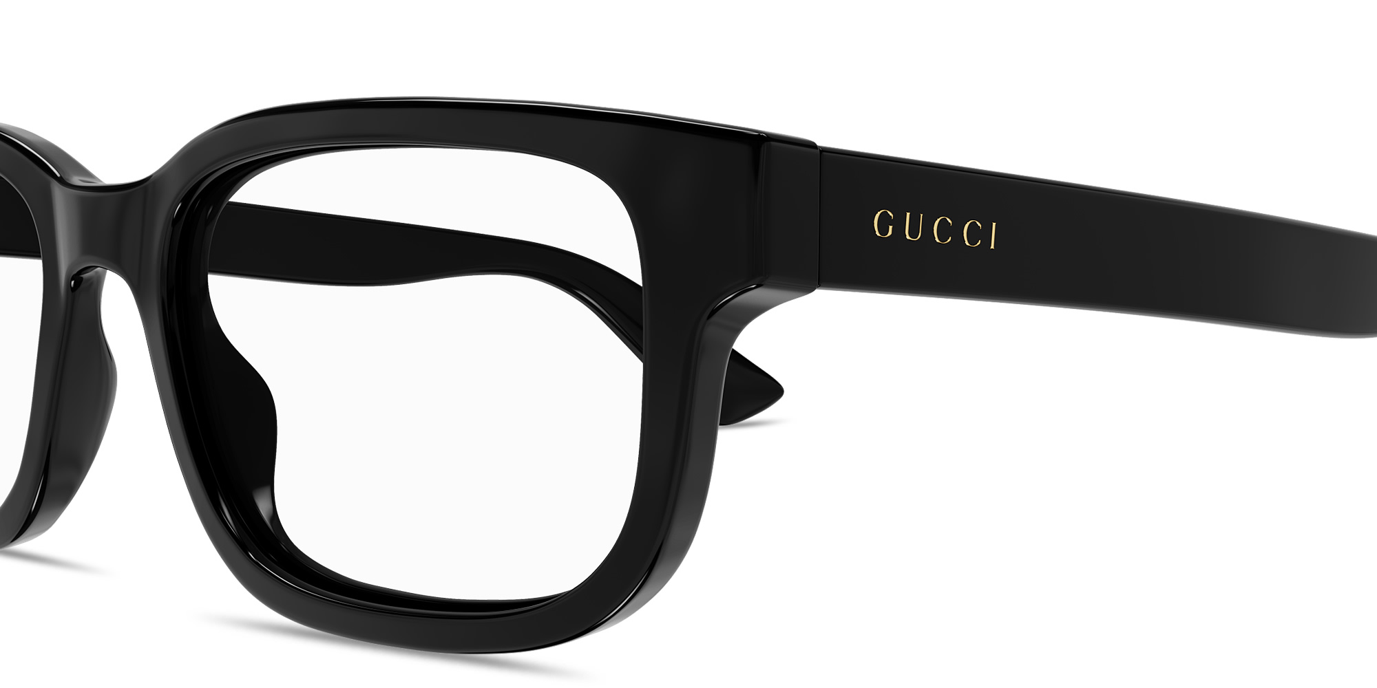 Shop GUCCI Logo Lettering Rectangle Eyeglasses in Black online.