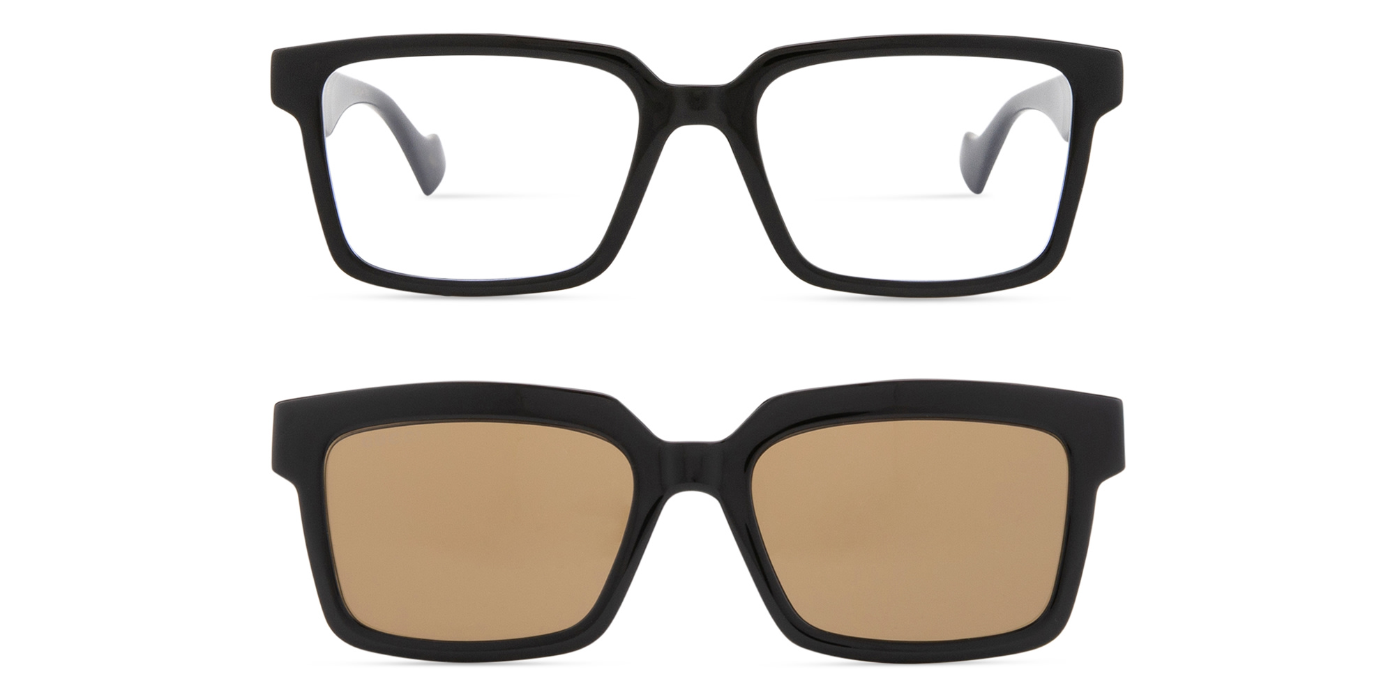 Shop GUCCI Clip-On Logo Lettering Square Eyeglasses in Black online.