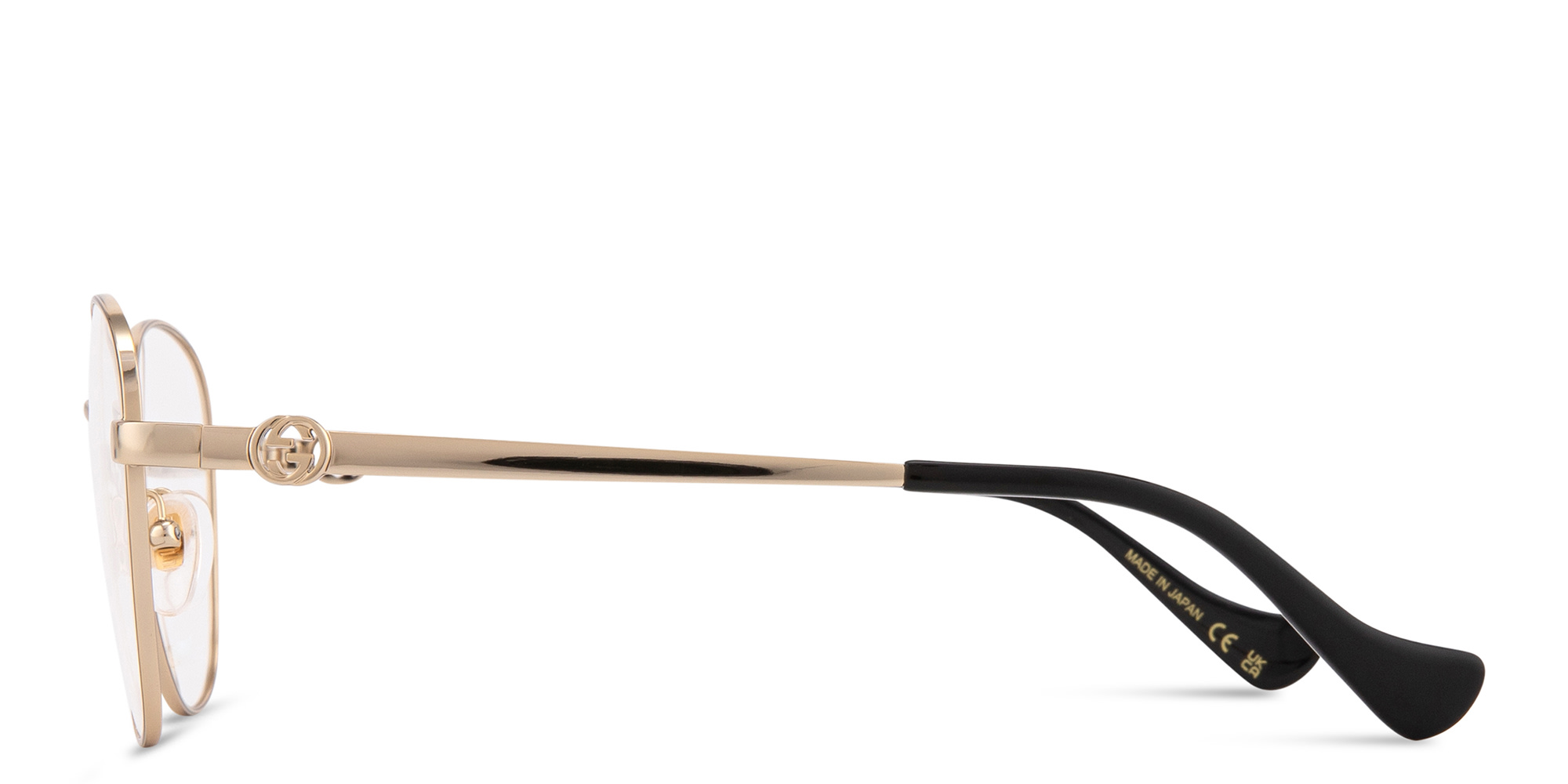 Shop GUCCI GG Logo Round Eyeglasses in Gold online.
