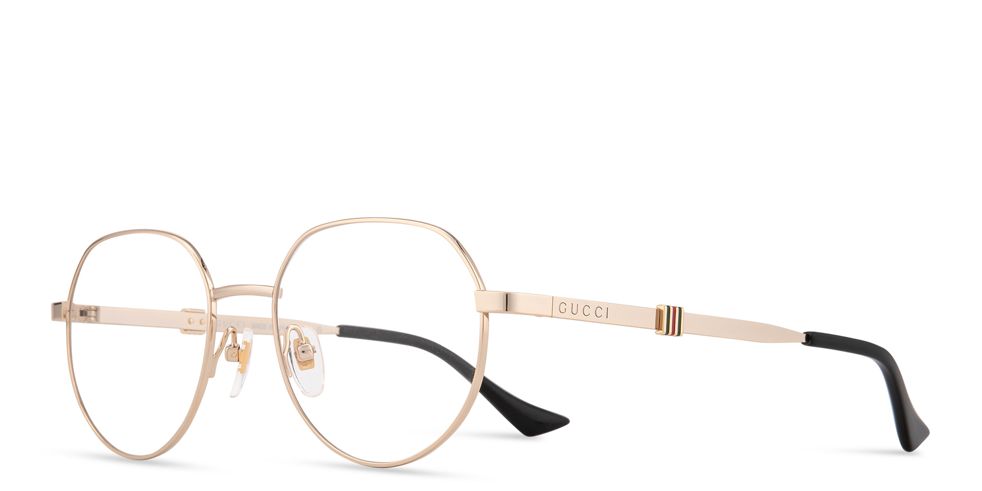Shop GUCCI Web Round Eyeglasses in Gold online.