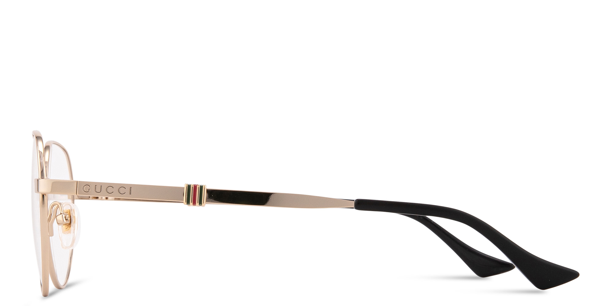 Shop GUCCI Web Round Eyeglasses in Gold online.
