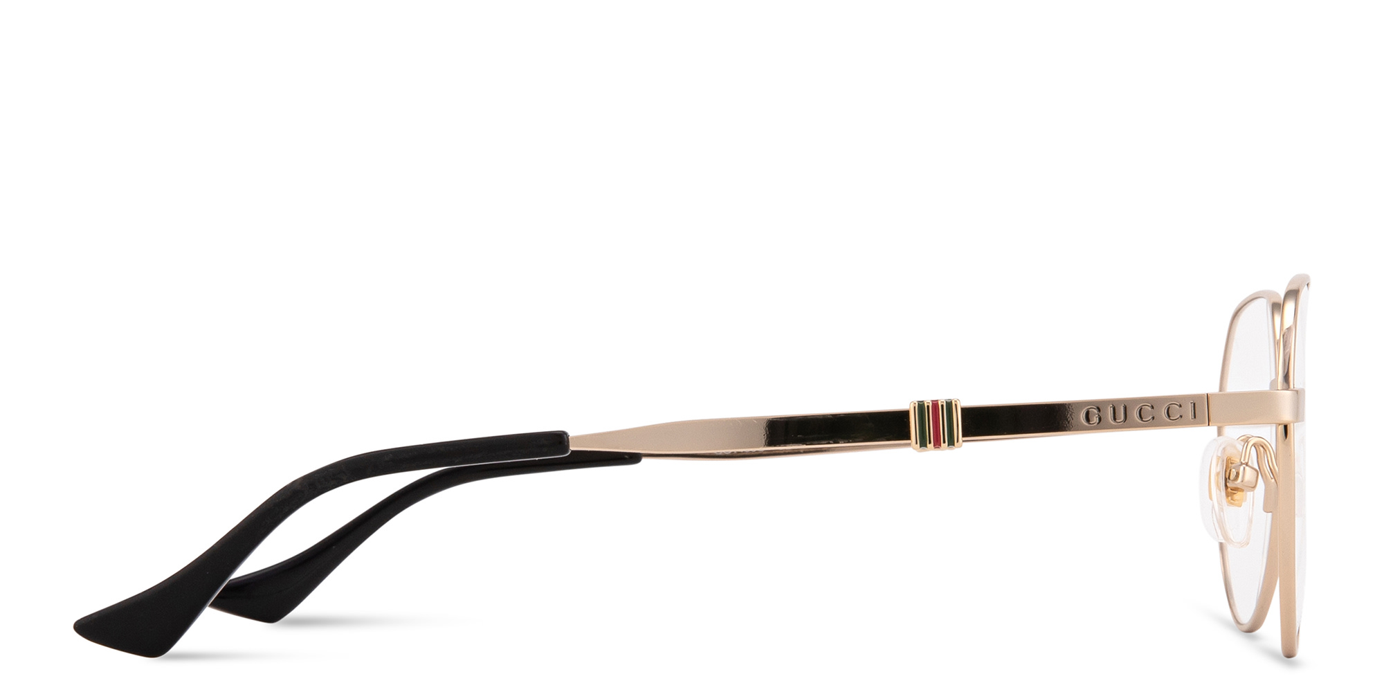 Shop GUCCI Web Round Eyeglasses in Gold online.