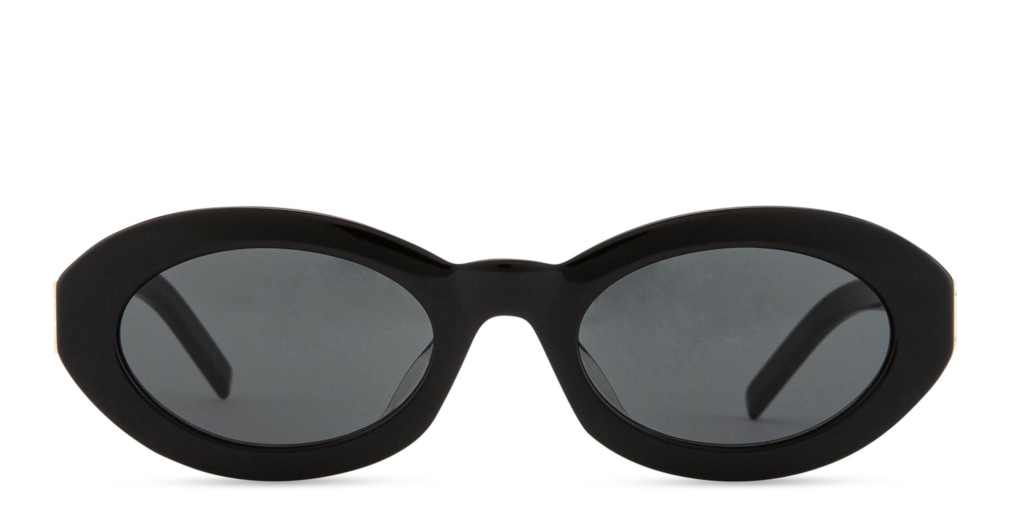 Shop SAINT LAURENT YSL Logo Oval Sunglasses in Black online.