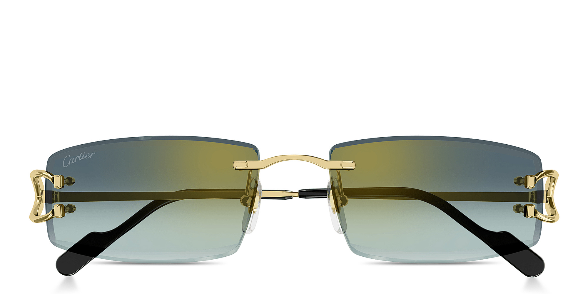 Shop Cartier Signature 'C'de Cartier Rimless Rectangle Sunglasses in Gold online.