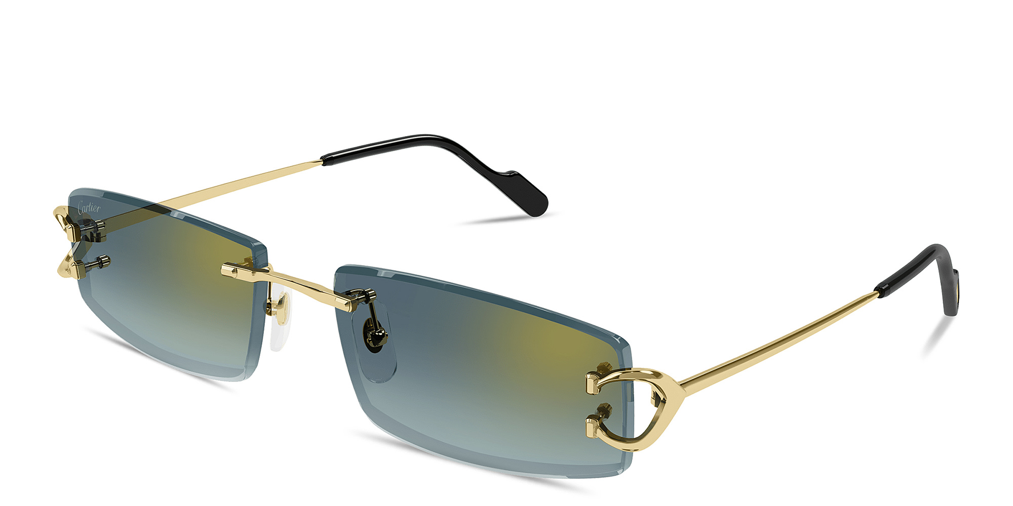 Cartier Signature 'C'de Cartier Rimless Rectangle Sunglasses in Gold – Product Photo 2