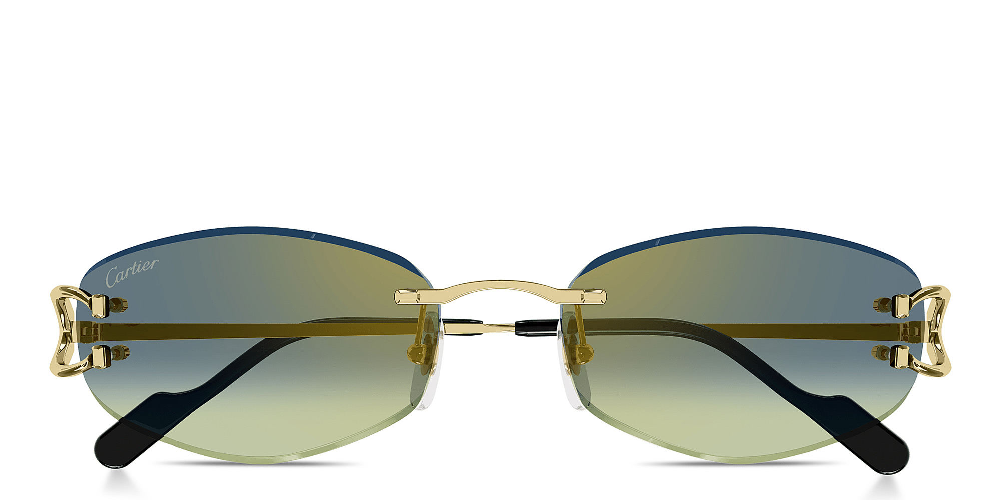 Shop Cartier Signature 'C'de Cartier Rimless Round Sunglasses in Gold online.