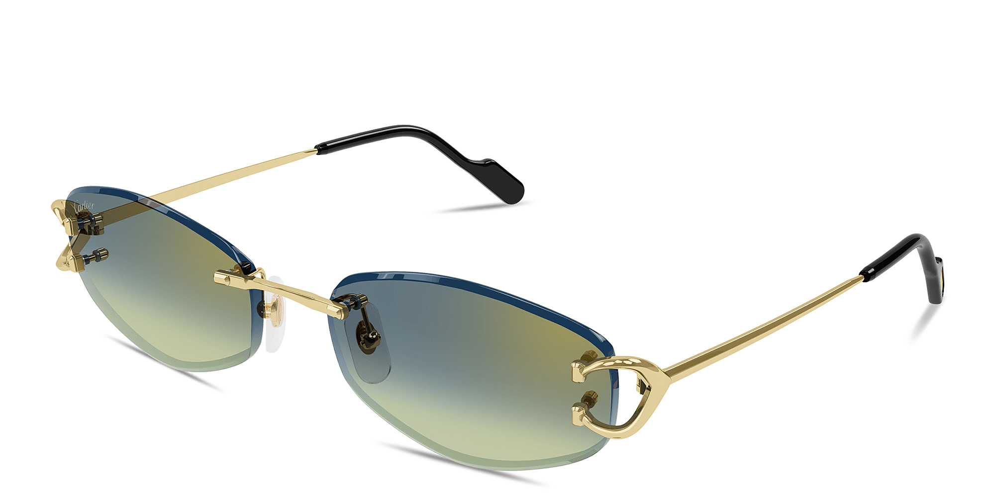 Shop Cartier Signature 'C'de Cartier Rimless Round Sunglasses in Gold online.