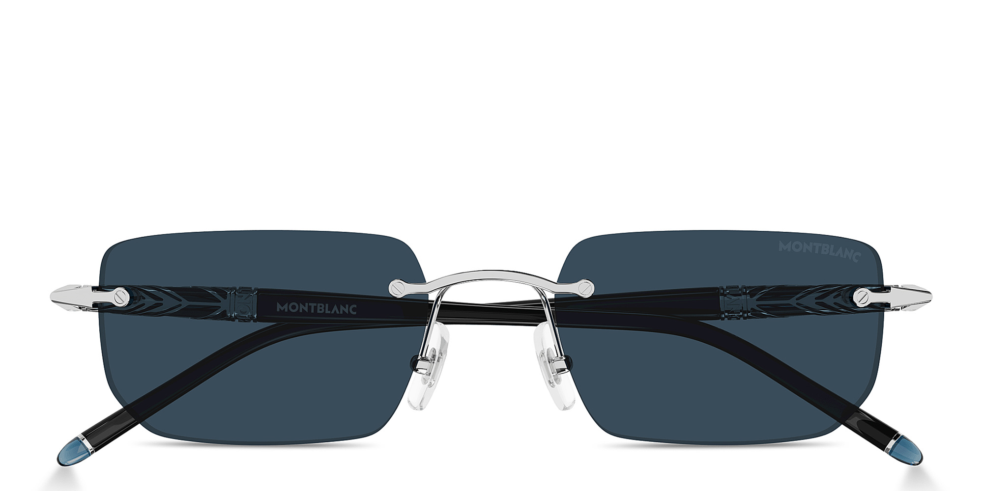 Shop MONTBLANC Meisterstück Centenary Rimless Rectangle Sunglasses in Silver online.