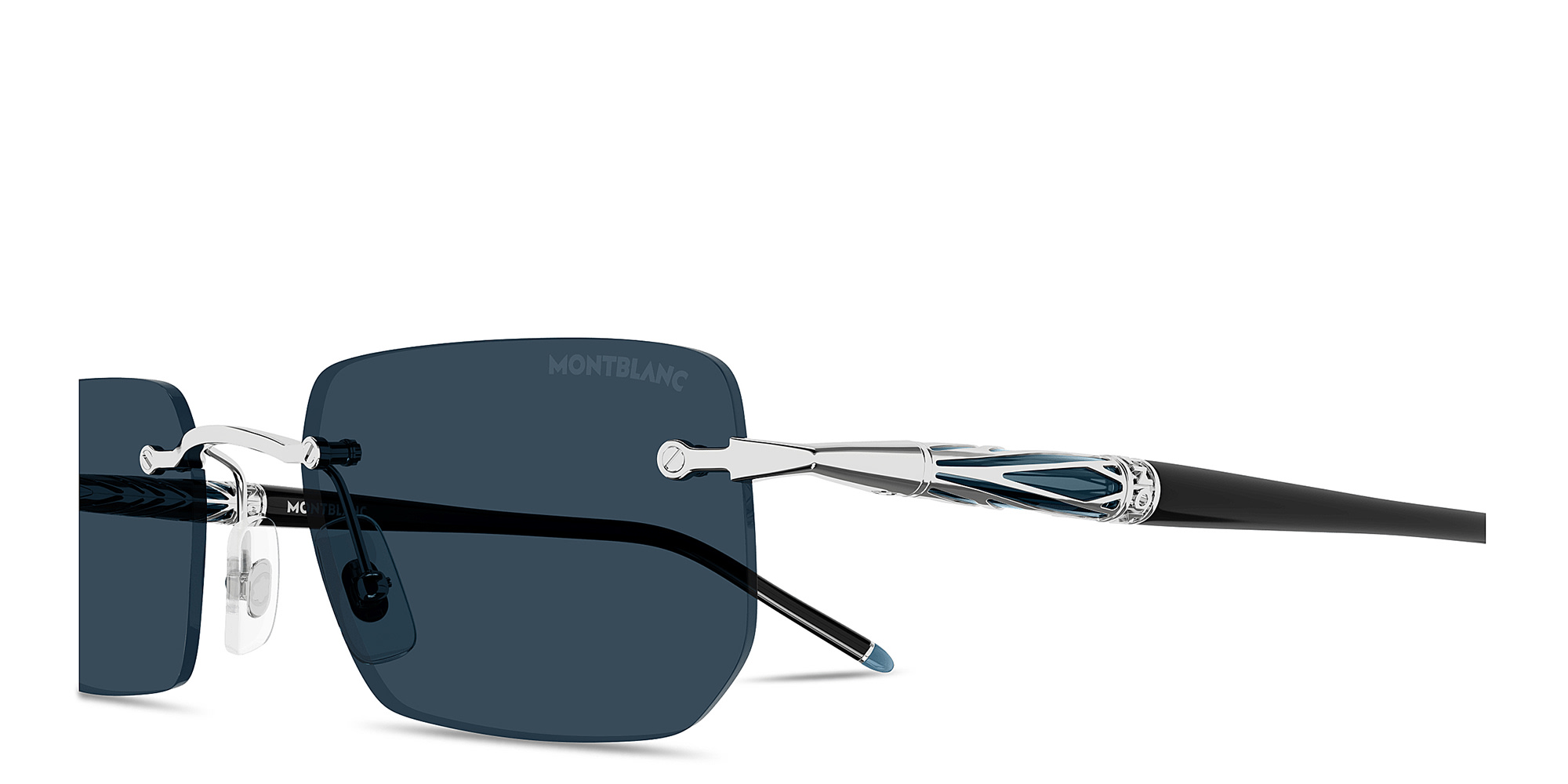 Shop MONTBLANC Meisterstück Centenary Rimless Rectangle Sunglasses in Silver online.