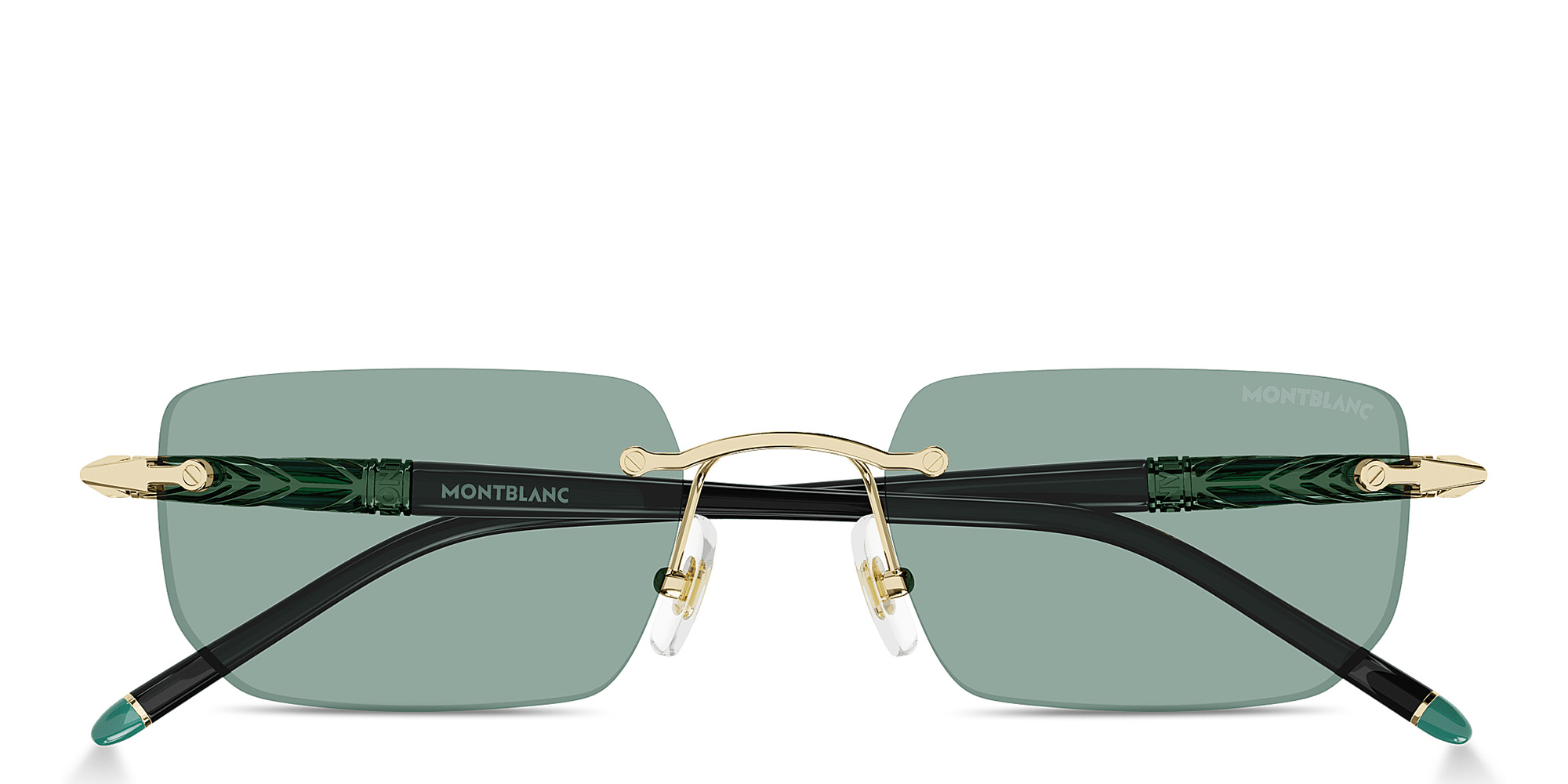 Shop MONTBLANC Meisterstück Centenary Rimless Rectangle Sunglasses in Gold online.