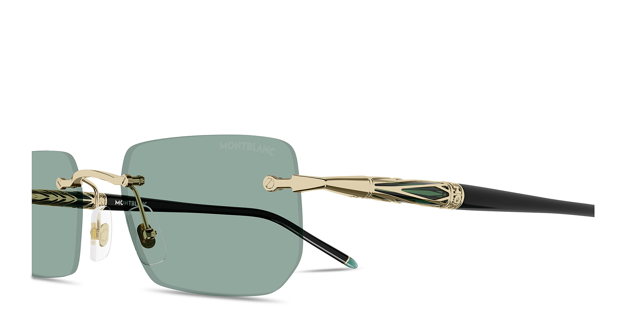 Shop MONTBLANC Meisterstück Centenary Rimless Rectangle Sunglasses in Gold online.