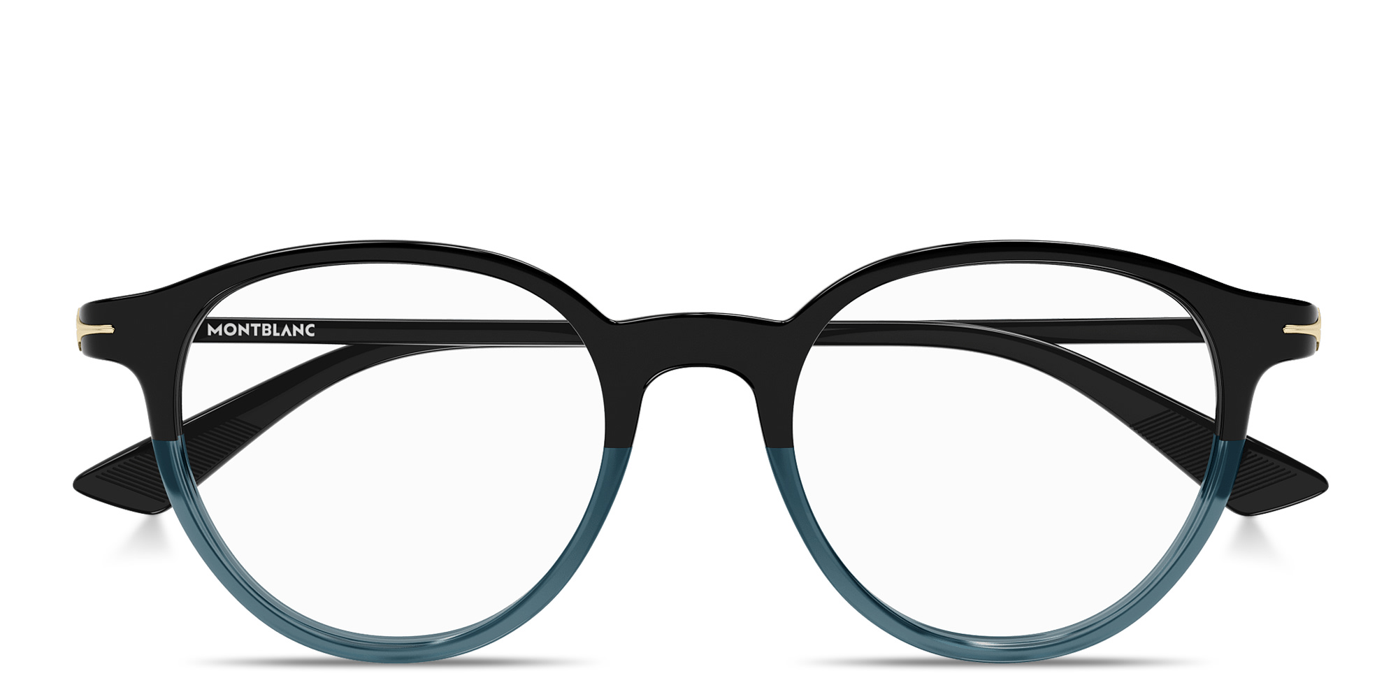 Shop MONTBLANC Nib Round Eyeglasses in Black & Blue online.