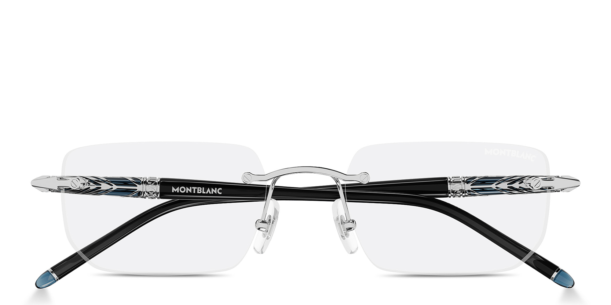 Shop MONTBLANC Meisterstück Centenary Rimless Rectangle Eyeglasses in Silver online.