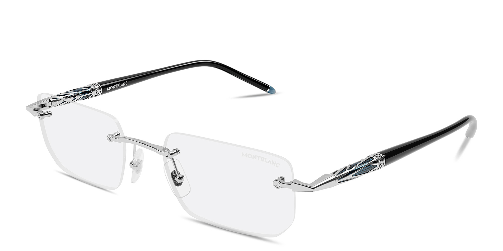 Shop MONTBLANC Meisterstück Centenary Rimless Rectangle Eyeglasses in Silver online.