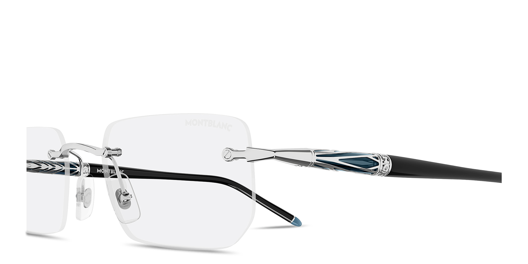 Shop MONTBLANC Meisterstück Centenary Rimless Rectangle Eyeglasses in Silver online.