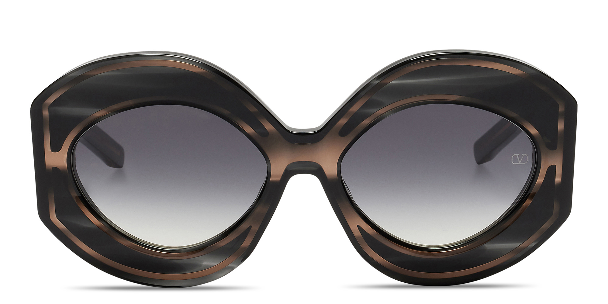 Shop VALENTINO V-Soul II Oversized Round Sunglasses in Black online.