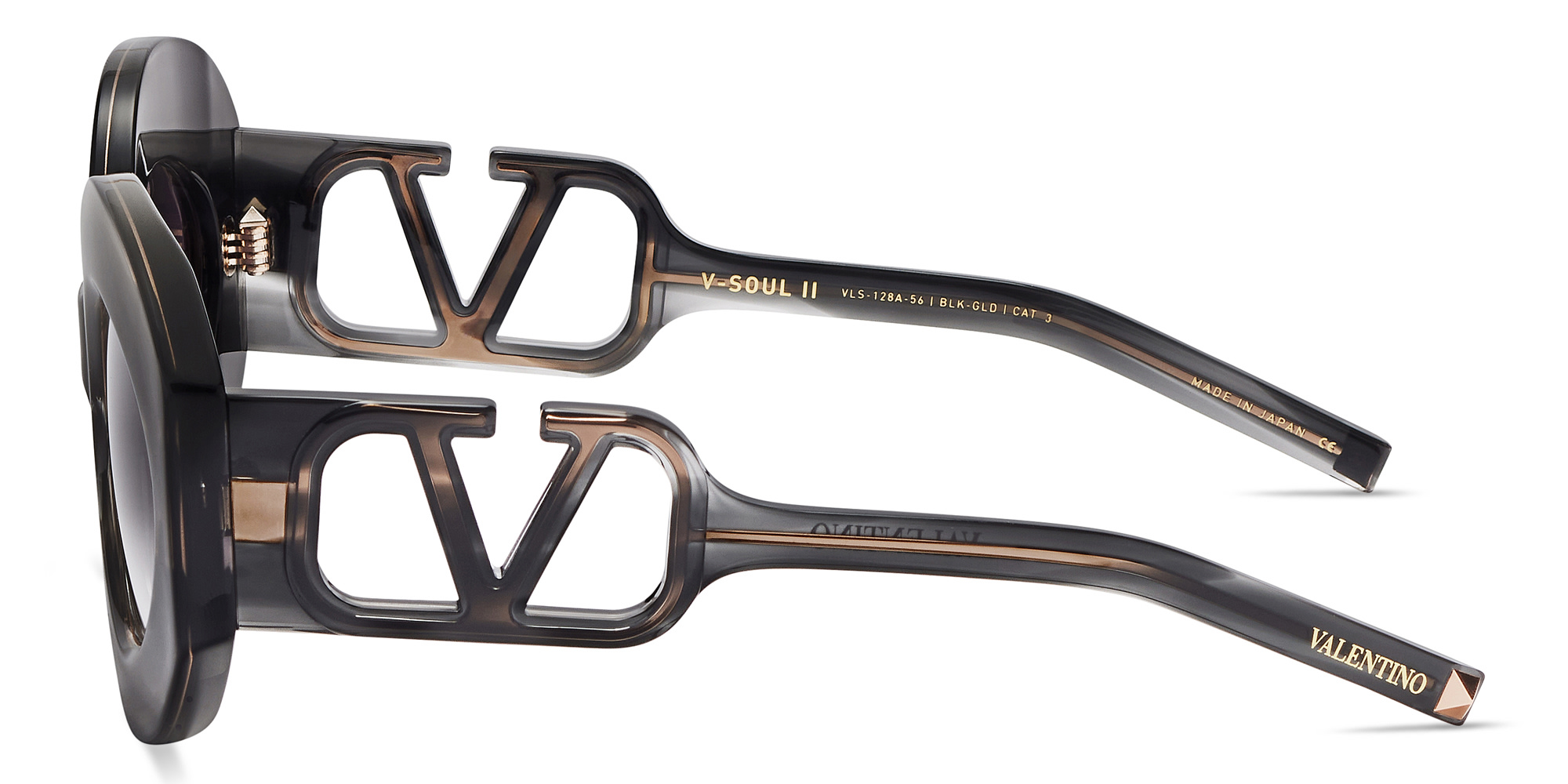 Shop VALENTINO V-Soul II Oversized Round Sunglasses in Black online.
