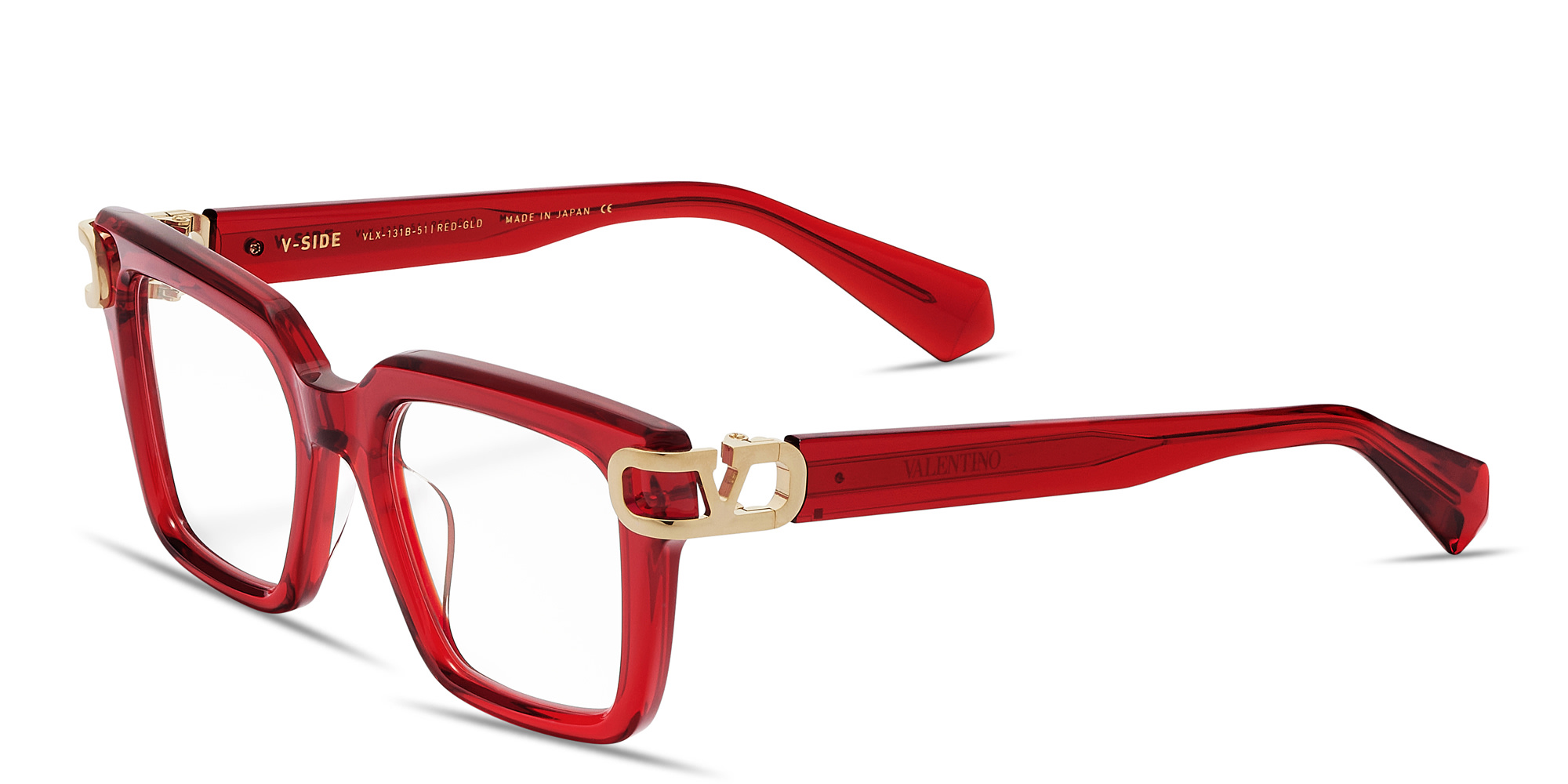 Shop VALENTINO V-Side Square Eyeglasses in Red online.