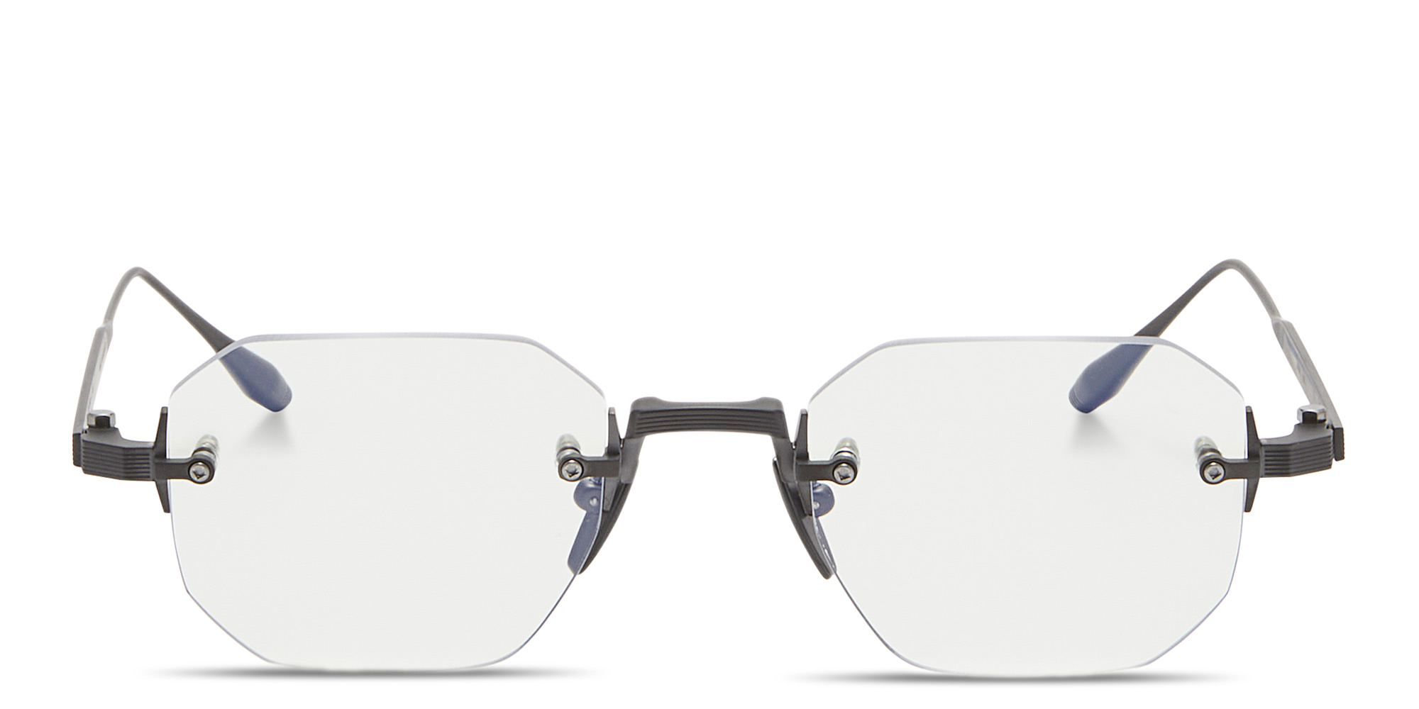 Shop AKONI Juno-One Unisex Rimless Irregular Eyeglasses in Black online.