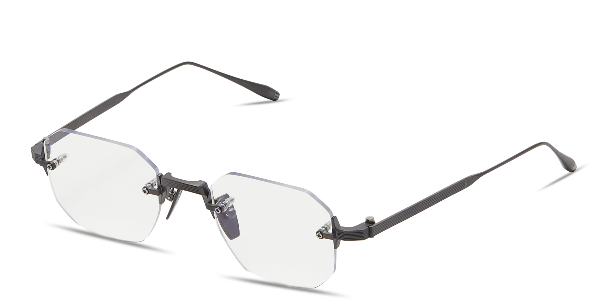 Shop AKONI Juno-One Unisex Rimless Irregular Eyeglasses in Black online.