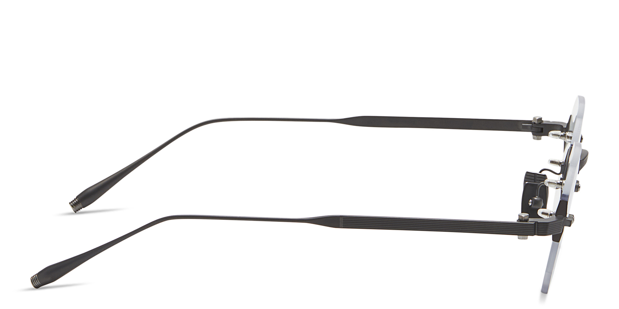 Shop AKONI Juno-One Unisex Rimless Irregular Eyeglasses in Black online.