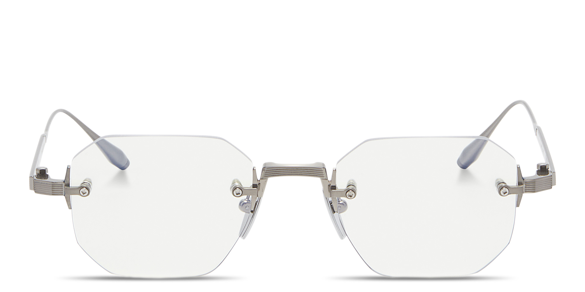 Shop AKONI Juno-One Unisex Rimless Irregular Eyeglasses in Silver online.