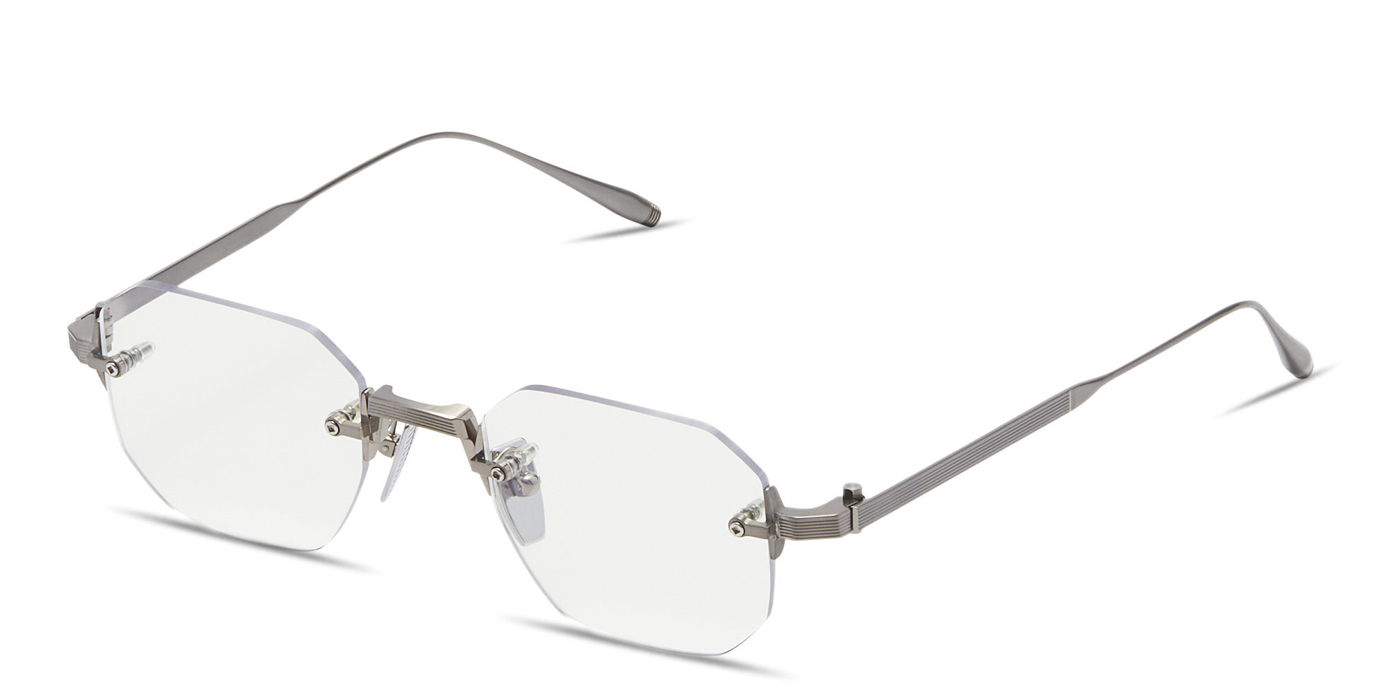Shop AKONI Juno-One Unisex Rimless Irregular Eyeglasses in Silver online.