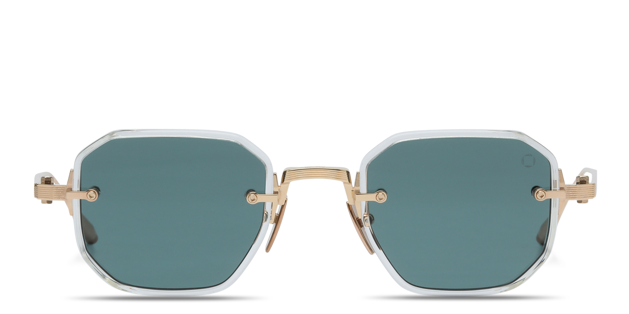 Shop AKONI Juno-Two Unisex Rimless Irregular Sunglasses in Gold online.