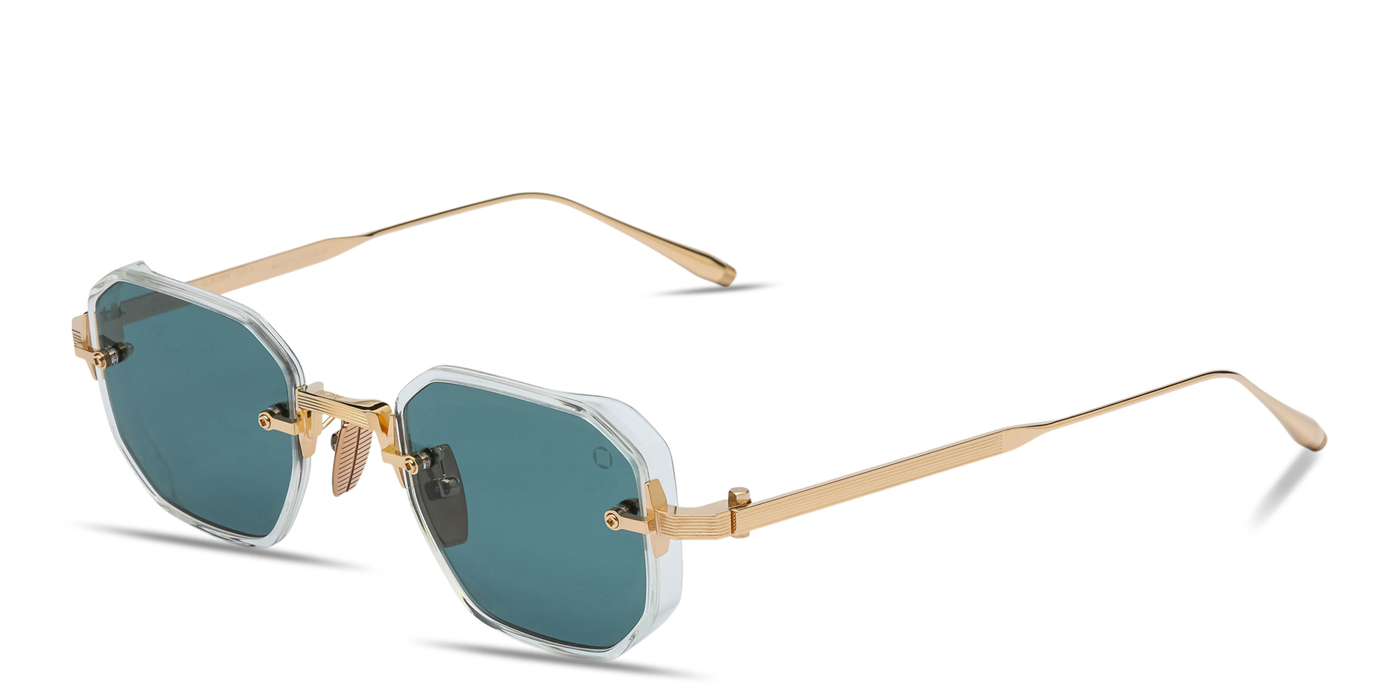 Shop AKONI Juno-Two Unisex Rimless Irregular Sunglasses in Gold online.