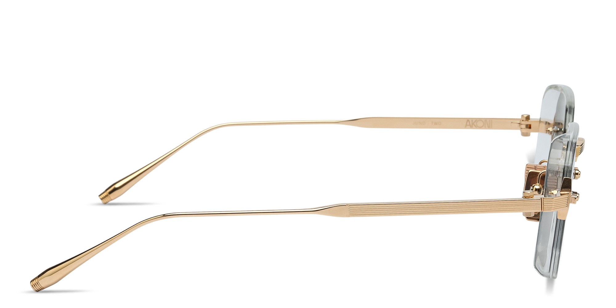 Shop AKONI Juno-Two Unisex Rimless Irregular Sunglasses in Gold online.