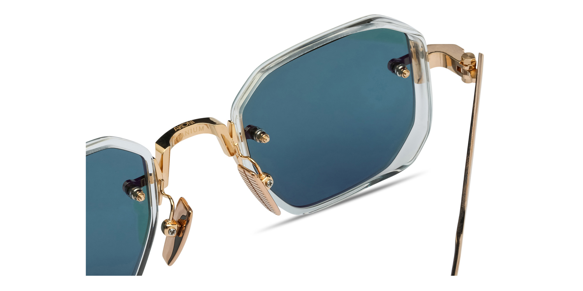 Shop AKONI Juno-Two Unisex Rimless Irregular Sunglasses in Gold online.