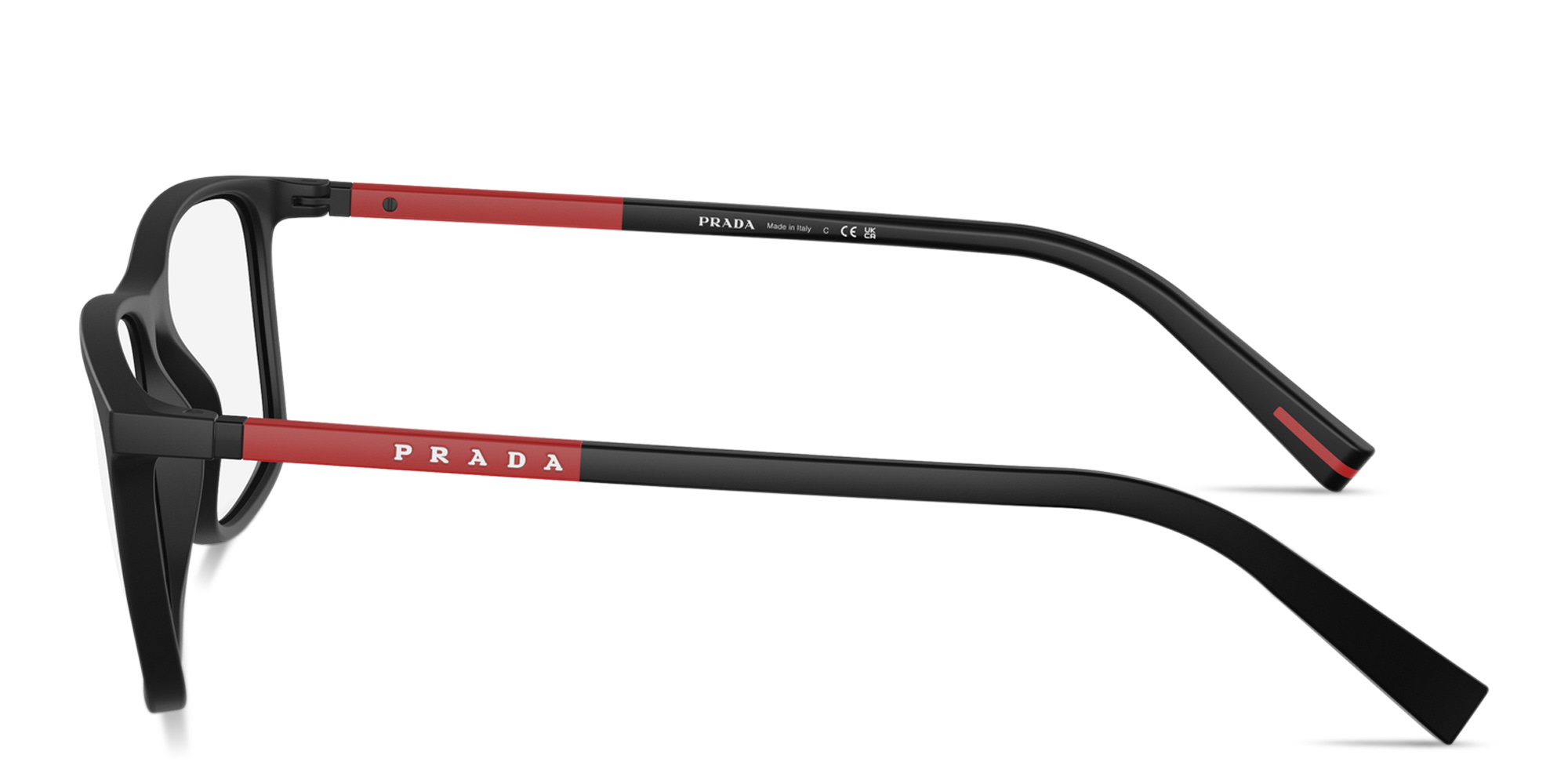 Shop PRADA Wide Rectangle Eyeglasses in Black online.