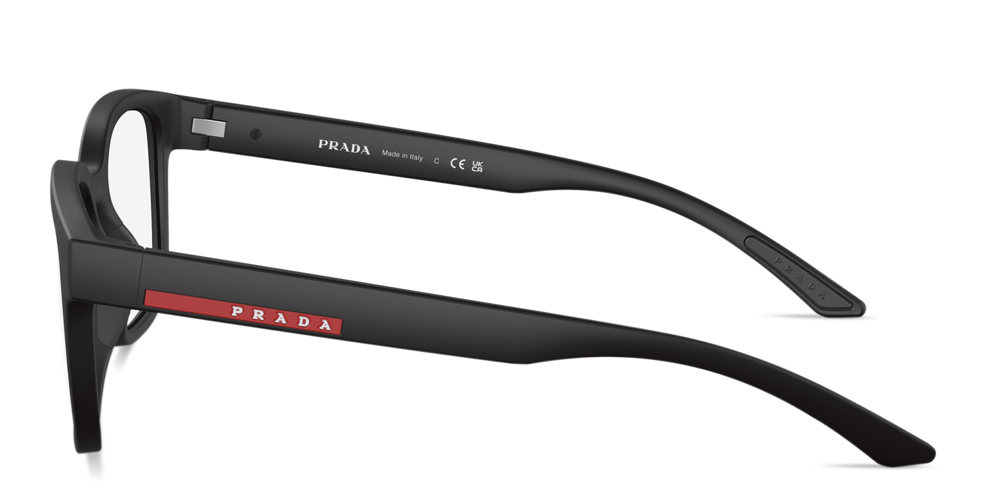 Shop Prada Linea Rossa Wide Square Eyeglasses in Black online.