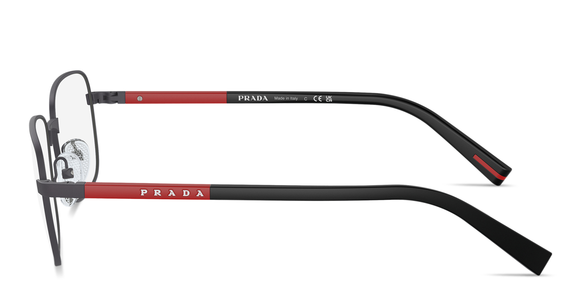 Shop Prada Linea Rossa Wide Square Eyeglasses in Gunmetal online.
