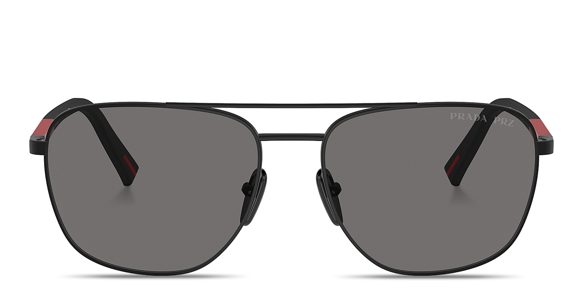 تسوق نظارات شمسية بيضاوية بشعار العلامة برادا لينيا روسا بلون أسود أونلاين.