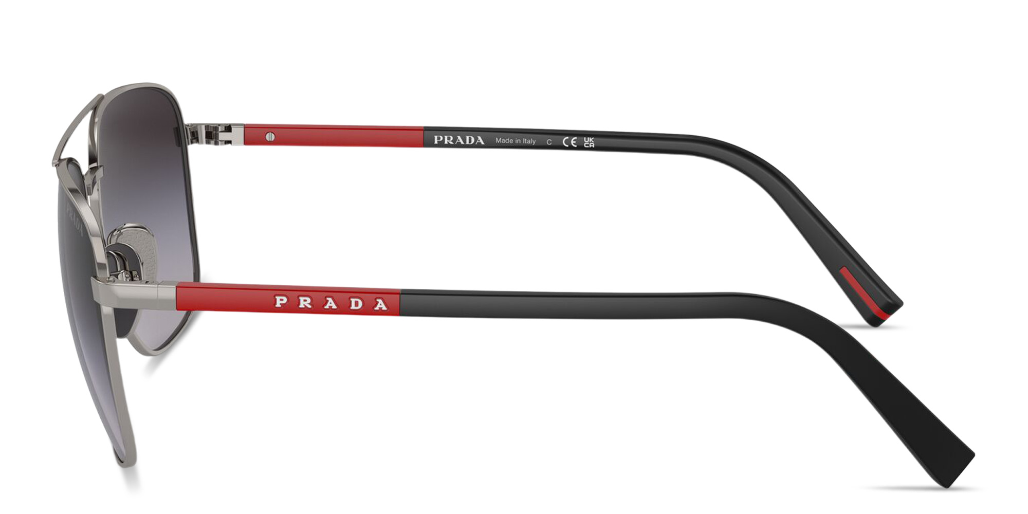 Shop Prada Linea Rossa Logo Lettering Oval Sunglasses in Gunmetal online.