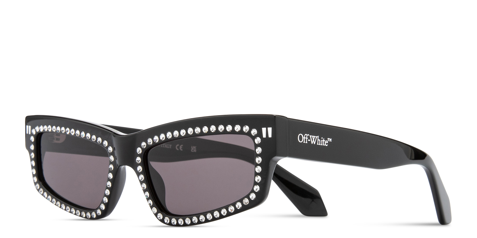 Shop OFF WHITE Miramar Unisex Cat-Eye Sunglasses with Crystal Embellishments in Black online.