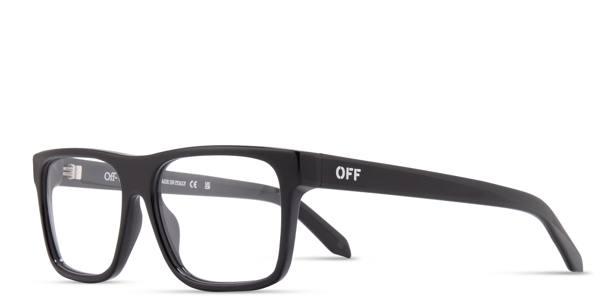 Shop OFF WHITE Logo Signature Unisex Wide Rectangle Eyeglasses in Black online.