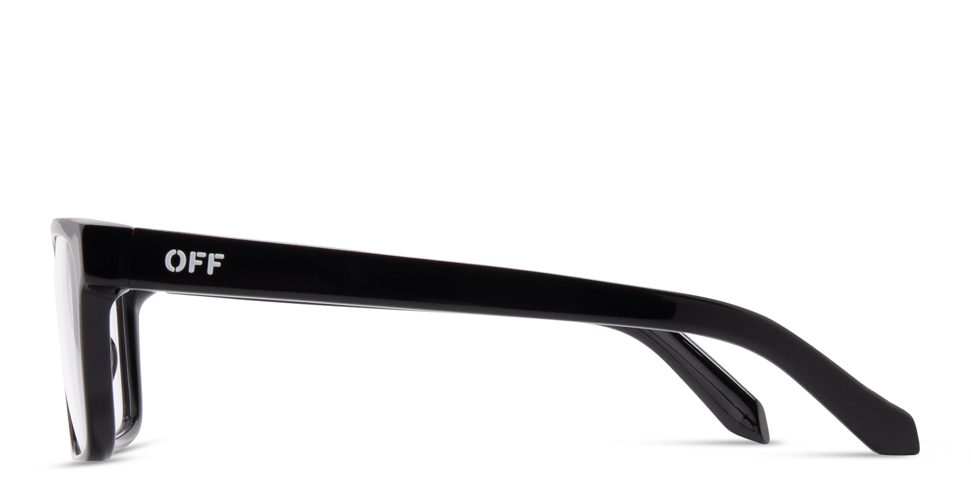 Shop OFF WHITE Logo Signature Unisex Wide Rectangle Eyeglasses in Black online.