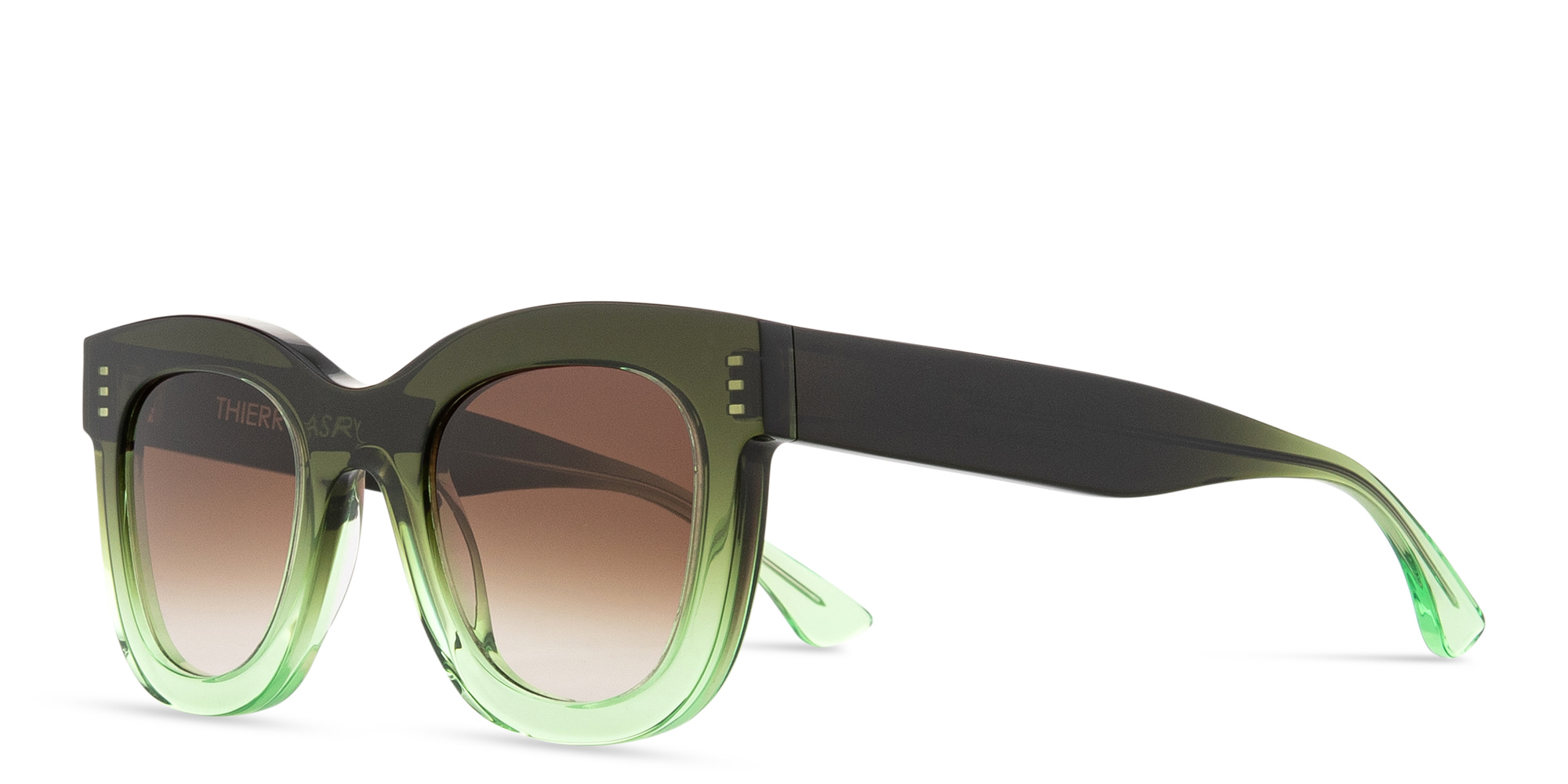 Shop THIERRY LASRY Gambly Rectangle Sunglasses in Transparent Green online.