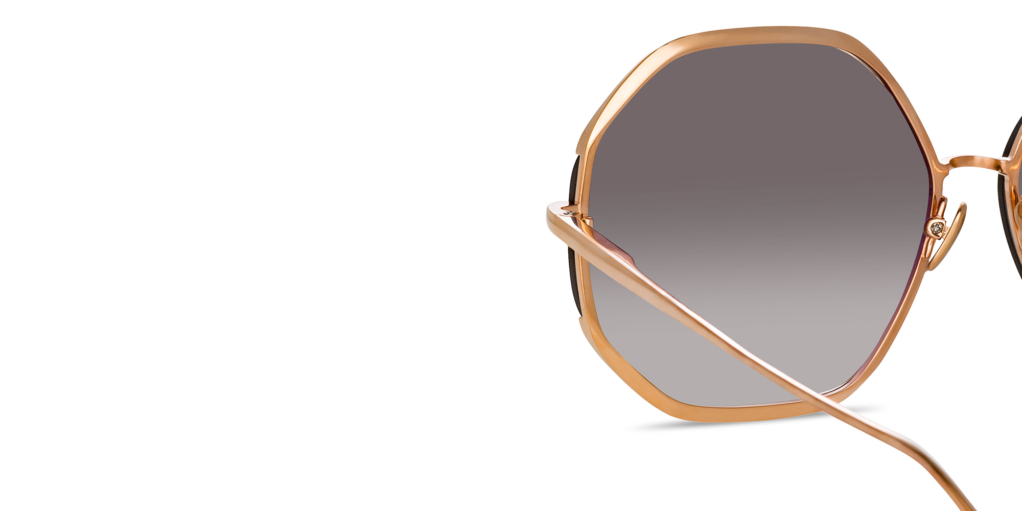 Shop LINDA FARROW Camila Oversized Irregular Sunglasses in Rose Gold online.