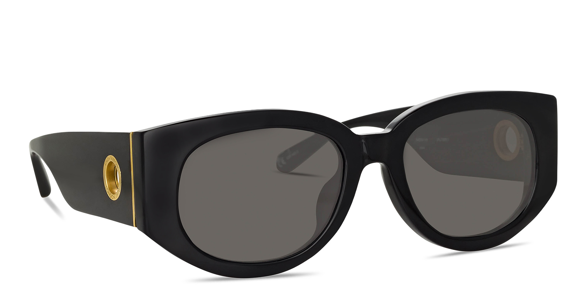 Shop LINDA FARROW Debbie Round Sunglasses in Black online.