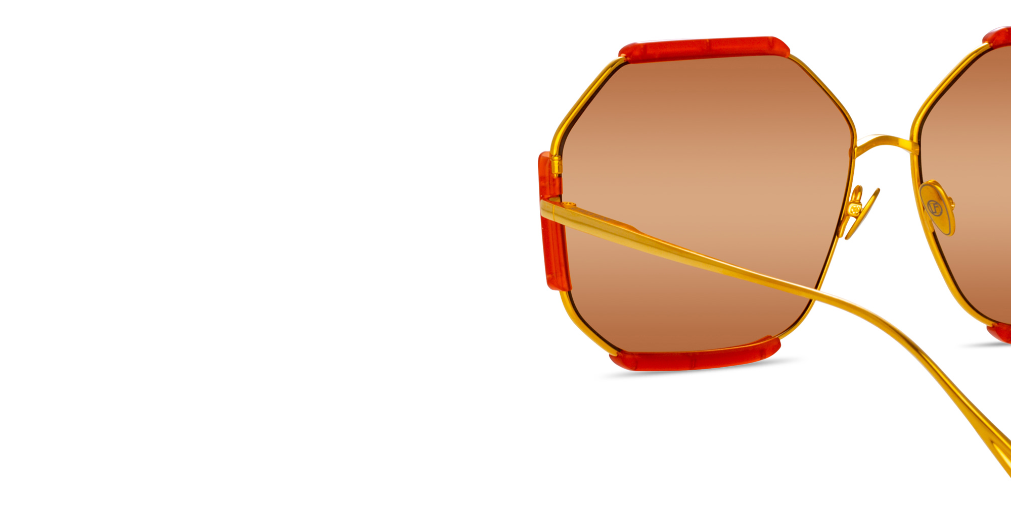 Shop LINDA FARROW Margot Oversized Wide Irregular Sunglasses in Yellow online.