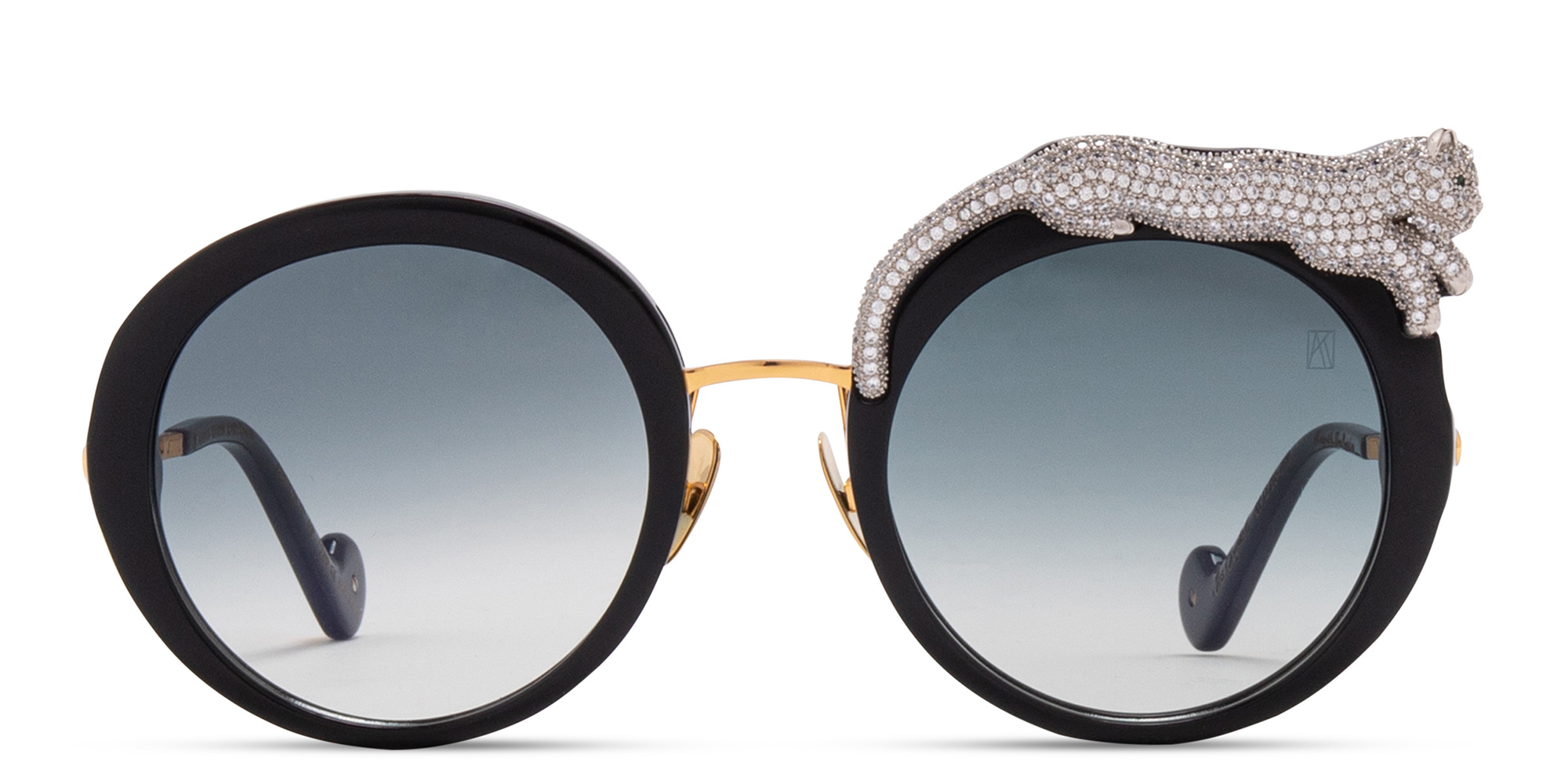 Shop ANNA KARIN KARLSSON Rose et La Roue Limited Edition Oversized Round Sunglasses in Black online.