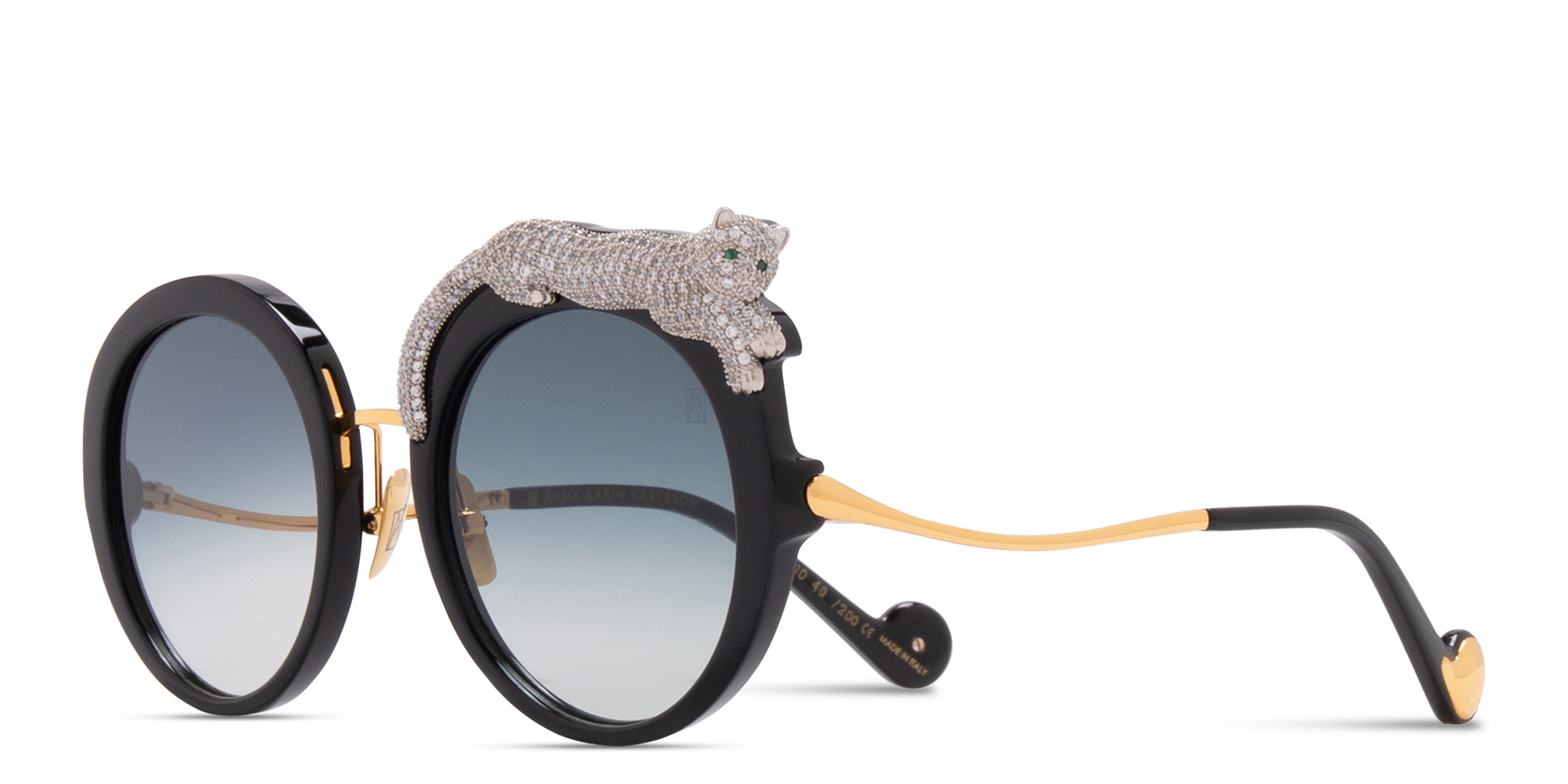 Shop ANNA KARIN KARLSSON Rose et La Roue Limited Edition Oversized Round Sunglasses in Black online.