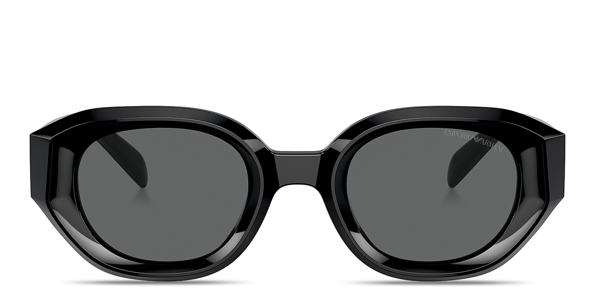 Shop Emporio Armani Irregular Sunglasses in Black online.