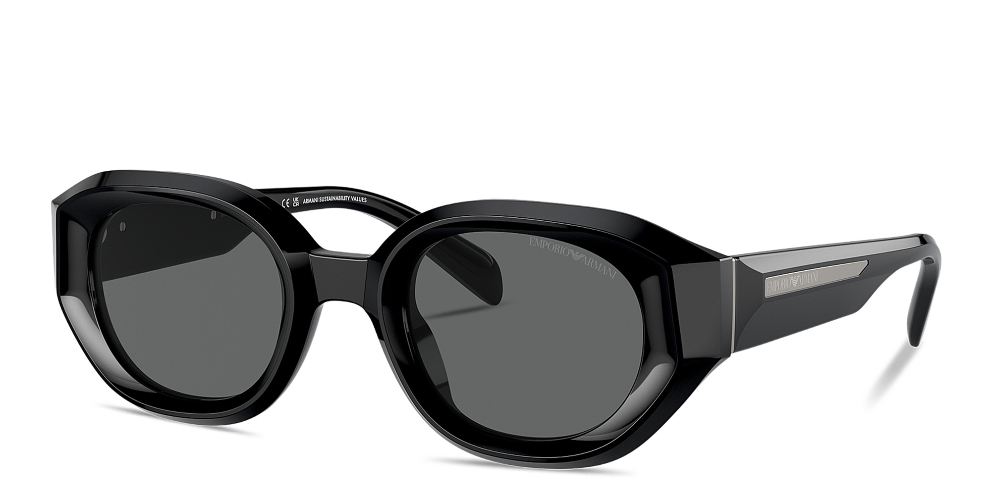 Shop Emporio Armani Irregular Sunglasses in Black online.