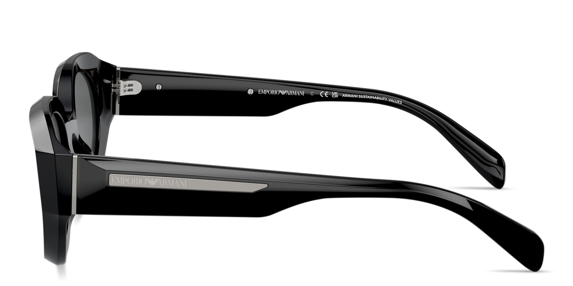 Shop Emporio Armani Irregular Sunglasses in Black online.