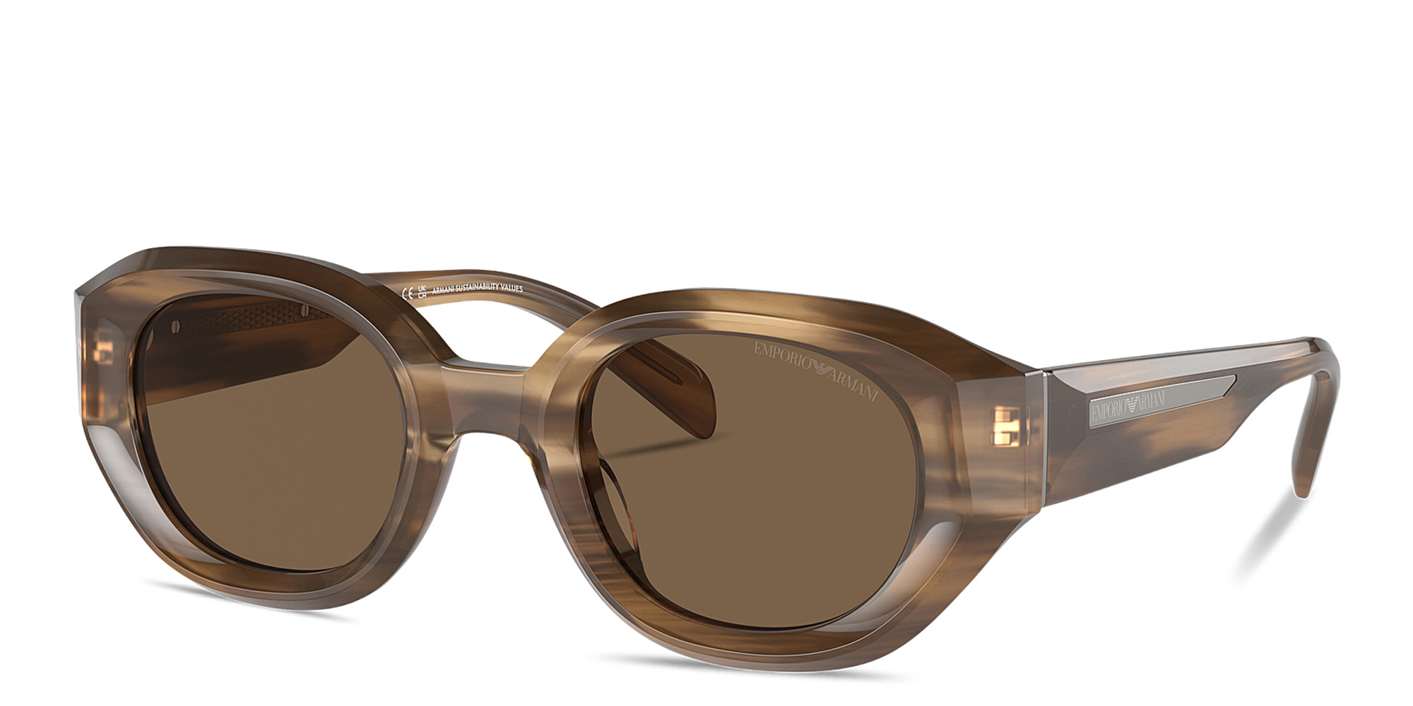 Shop Emporio Armani Irregular Sunglasses in Brown online.